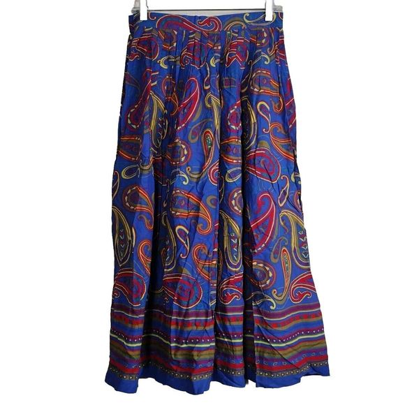 Vintage Paisley Print Skirt Women's Bohemian Midi Pleated Sz1 0 Nostalgic Rare - Picture 3 of 12